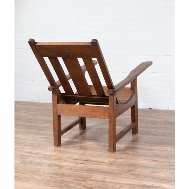Brown Early 20th Century Indonesian Teak Slanted Back Lounge Chair For Sale - Image 8 of 9