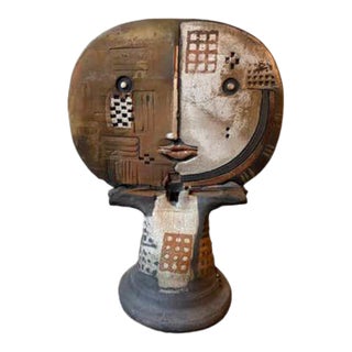 Doug Delind Raku-Fired Ceramic Face Sculpture, Modern Design, 1985 For Sale