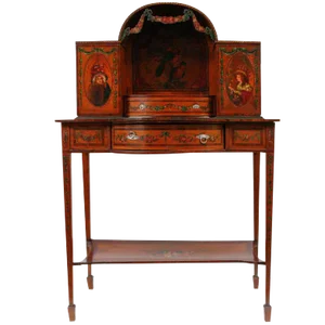 19th C. English Painted Satinwood Writing Desk With Sterling Silver Mounts