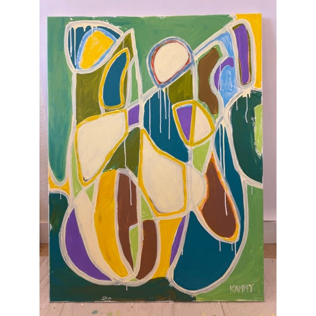 Abstract Abstract Expressionist Oil Painting – Green & Ochre For Sale - Image 3 of 8