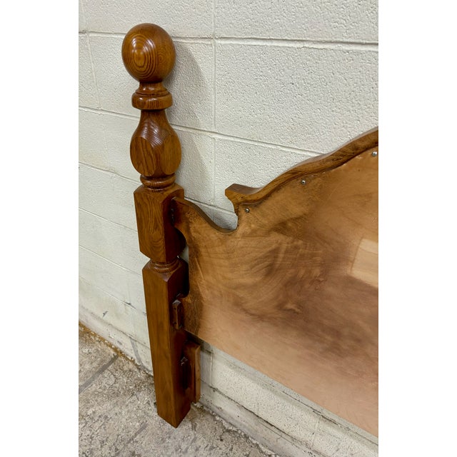 Vintage Queen or Full Size Oak Cannonball Pediment Headboard by Hood