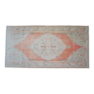 1960s Muted Color Hand Knotted Low Pile Rug - 39'' X 78'' For Sale