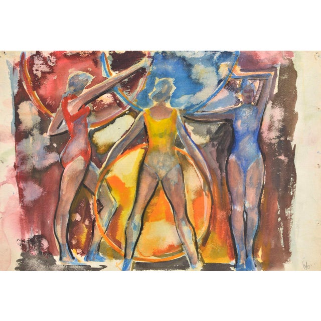 Alberts Goltjakovs, Gymnasts, 1966, Watercolor For Sale - Image 3 of 5