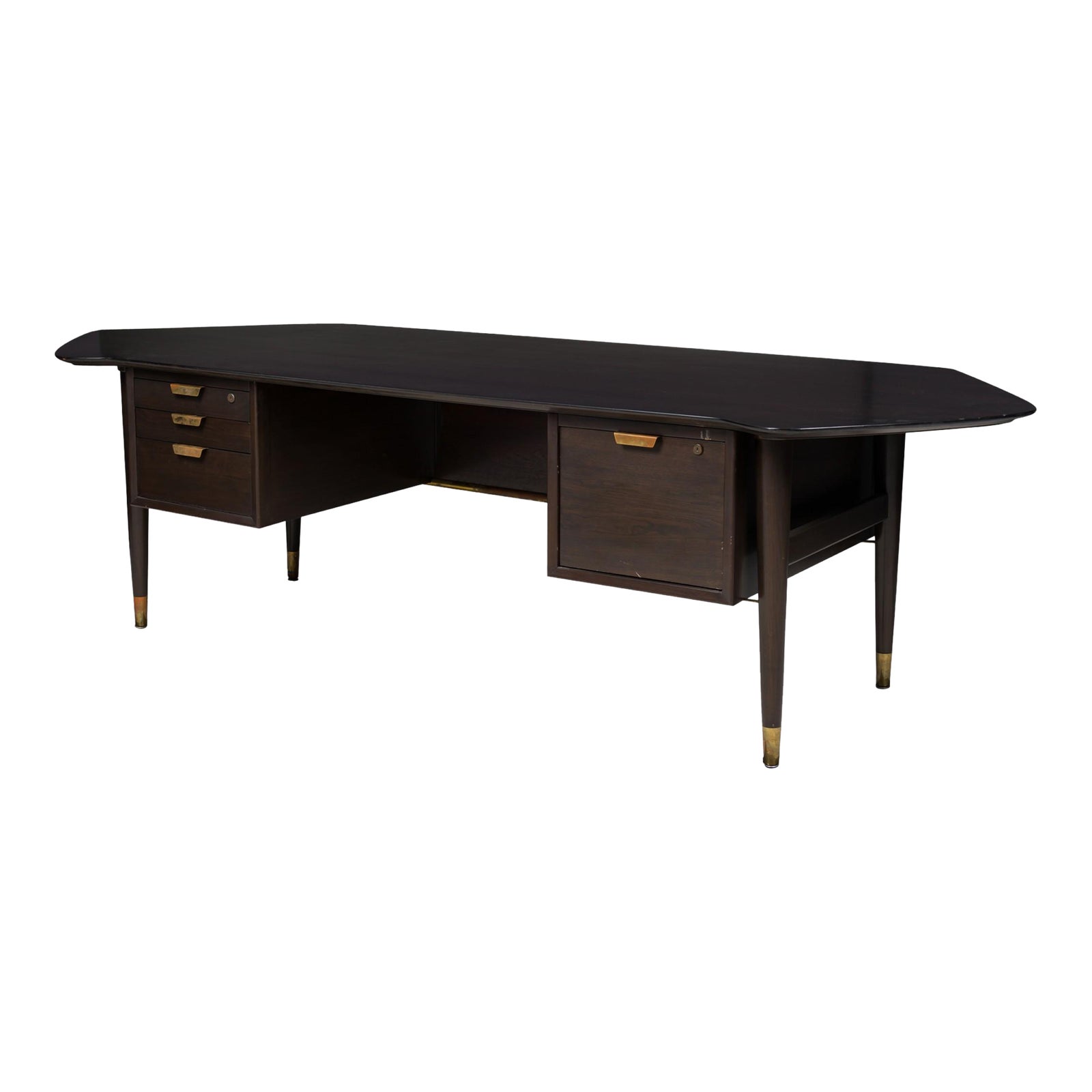 Standard Furniture Co. Mid-Century American Dark Wood Veneer and Brass ...