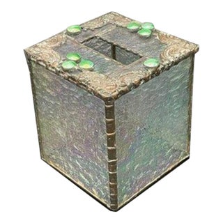 Vintage Handmade Iridescent Stained Glass Tissue Box Cover Art Glass Decor For Sale