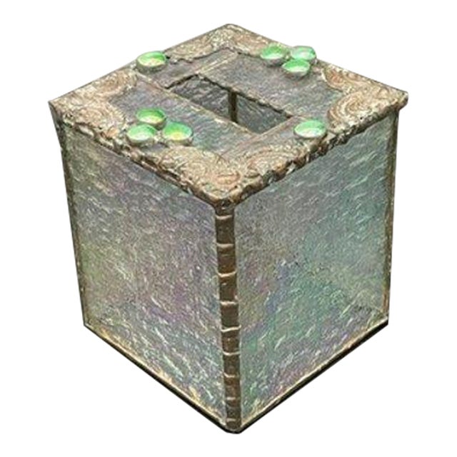 Vintage Handmade Iridescent Stained Glass Tissue Box Cover Art Glass Decor For Sale