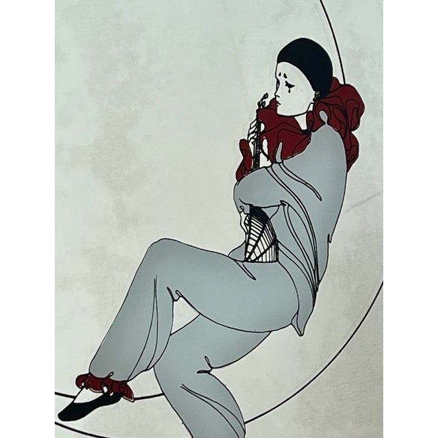 Vintage Art Deco Mirrors with Pierrot Harlequin on Crescent Moon Artwork, 1970s, Set of 2 For Sale - Image 4 of 17