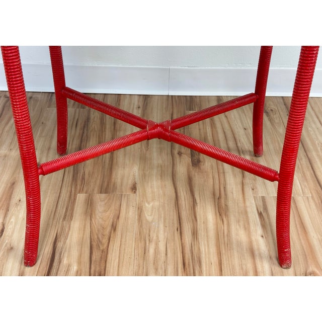 Vintage Weathered Red Wicker Table For Sale - Image 12 of 12