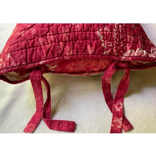 French Large-Scale French Botanical Toile Pillow Sham — Rose Red on Natural Linen, Reversible For Sale - Image 3 of 12