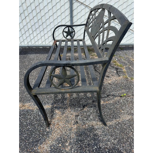 American Late 20th Century Outdoor Cast Aluminum State Seal of Texas Bench For Sale - Image 3 of 5