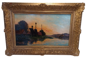 Henry Jacques Delpy, Bord de Seine, Early 1900s, Oil on Panel, Framed