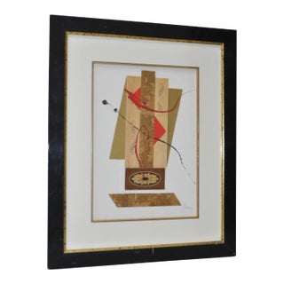 Vintage Wood Paint & Paper Painting For Sale