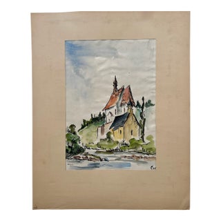 Henry Emil Salloch Original Watercolor on Paper Country Church , 1935. For Sale