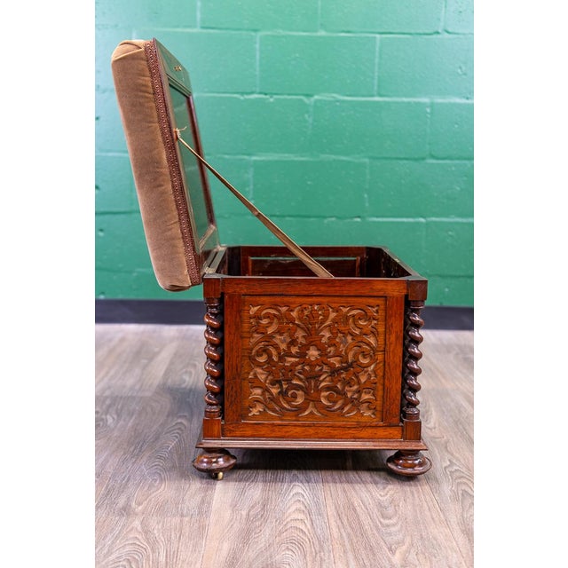 Antique English Victorian Rosewood Upholstered Piano Stool / Ottoman With Storage For Sale In Tampa - Image 6 of 18