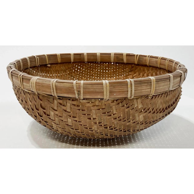 Wood Vintage Woven Reed Winnowing Basket For Sale - Image 7 of 8