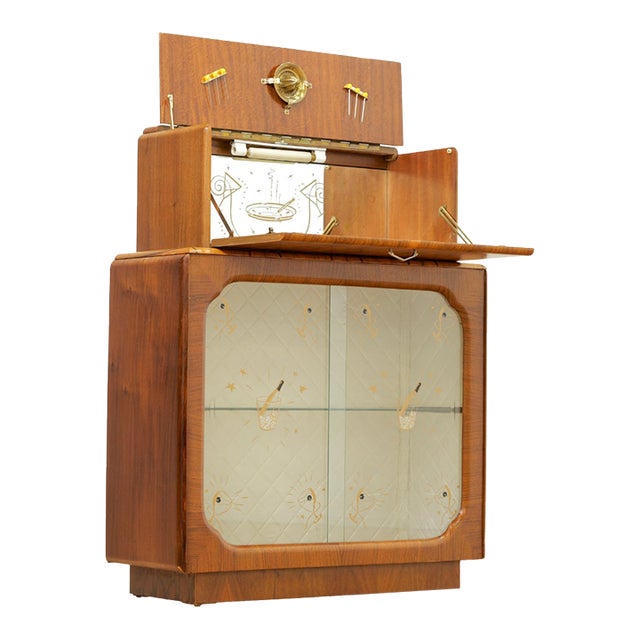 1950s English Walnut Liquor Cabinet Home Dry Bar For Sale