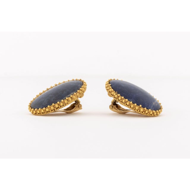 Metal Lalaounis 18k Yellow Gold and Lapis Earrings For Sale - Image 7 of 10