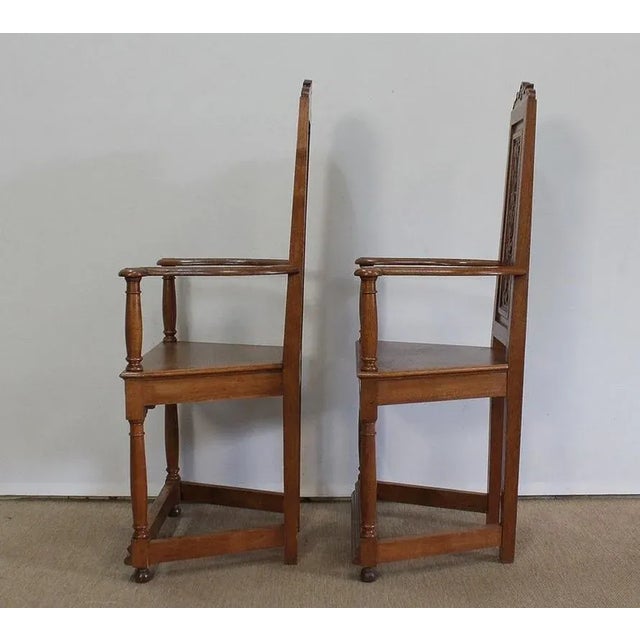 Set of Renaissance Style Caquetoires Armchairs in Blond Oak, Late 19th Century For Sale - Image 16 of 18