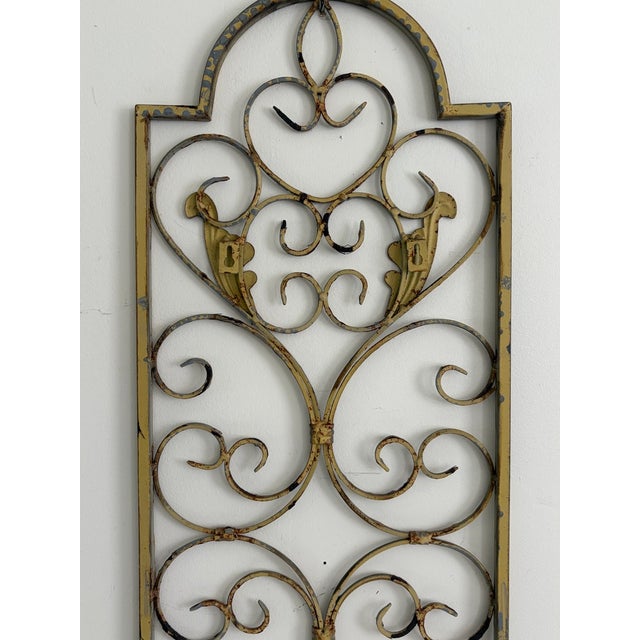 Bronze Vintage 36" Wrought Iron Scroll Wall Panel With Cast Leaf Accents For Sale - Image 8 of 17