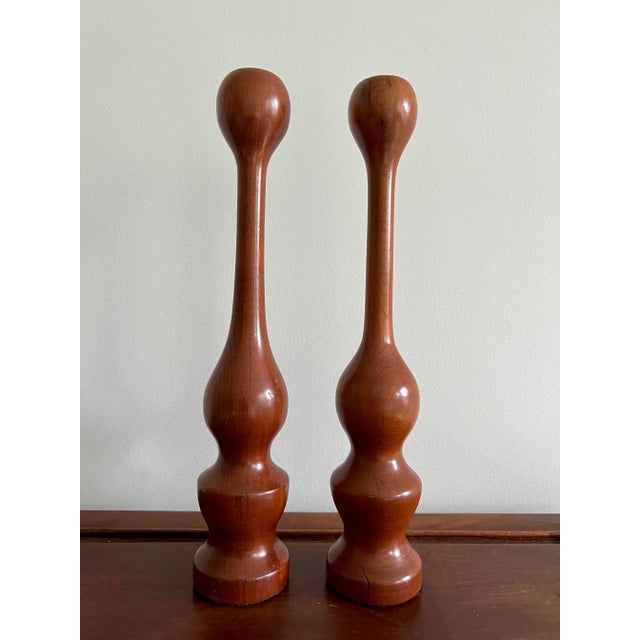 Wood Mid-Century Wooden Candle Holders- a Pair For Sale - Image 7 of 7