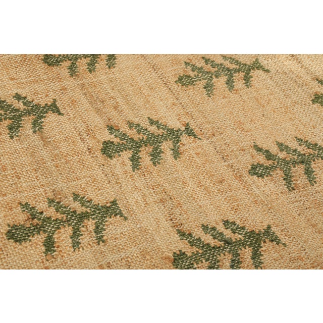 Contemporary Rug & Kilim's Block Print Flatweave Rug in Beige with Green Floral Patterns - 14x20 For Sale - Image 3 of 5