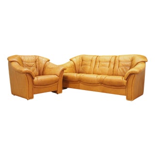 Danish Cognac Living Room Set from Skalma Møbelfabrik, 1970, Set of 2 For Sale