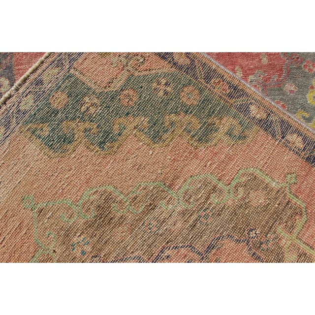 Colorful Vintage Hand Knotted Turkish Oushak Runner in Muted Tones For Sale - Image 12 of 13