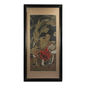 Luohan Studying Sutras – Fine Buddhist Painting on Paper | 1970s-1980s Reproduction