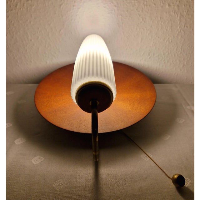 60's Mid-Century Modern Danish Teak Brass Tulip Glass Sconces, Italy Stilnovo For Sale - Image 6 of 12