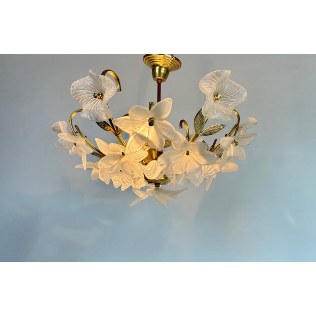 Vintage White Milk Glass Floral Flush Mount Chandelier For Sale - Image 11 of 14