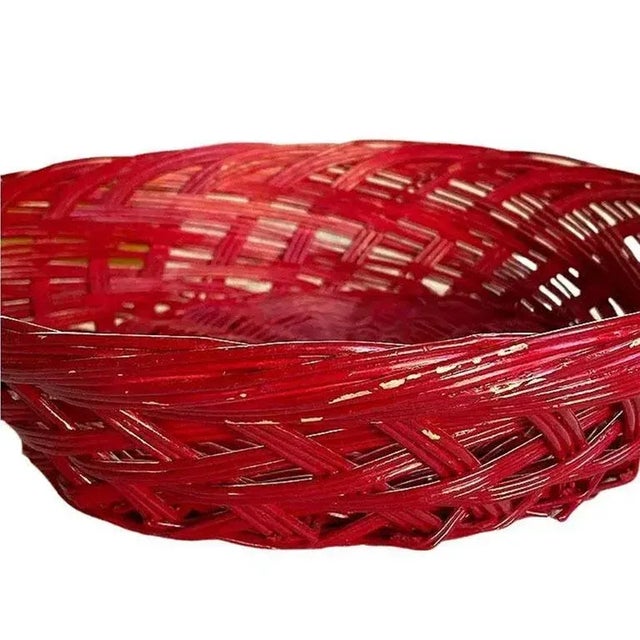 Late 20th Century Glossy Red Wicker Bread Basket For Sale - Image 5 of 7