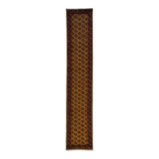 Terracotta Brown Turkmen Tribal Wool Runner Rug, 2'10" X 16' For Sale