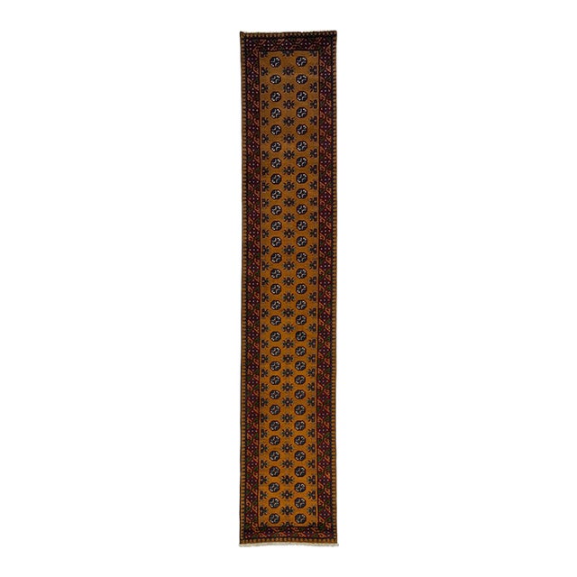Terracotta Brown Turkmen Tribal Wool Runner Rug, 2'10" X 16' For Sale