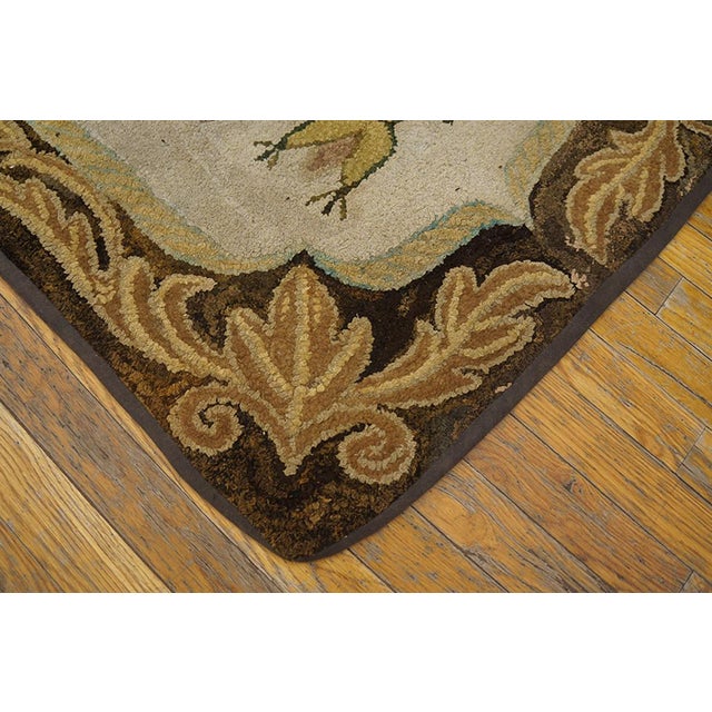 1900s Ivory Roses Folk Art Antique American Hooked Rug 2'7" X 4'8" Handknotted Wool Carpet For Sale - Image 4 of 4