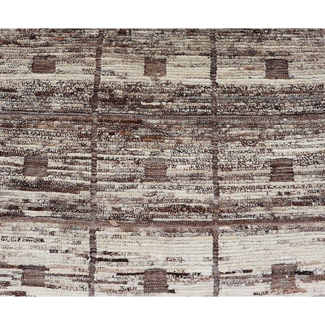 Moroccan Modern Hand-Knotted Runner in Wool With Box Design in Brown and Neutral Tones 3'5 X 9'4 For Sale - Image 3 of 10