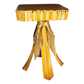 1950s Restored MCM Hawaiian Split Bamboo Side Drinks Table W/ Koa Wood Top For Sale