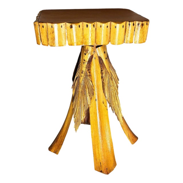 1950s Restored MCM Hawaiian Split Bamboo Side Drinks Table W/ Koa Wood Top For Sale