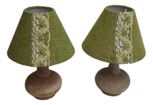 Vintage German Bedside Lamps with Olive Green Alcantara Base and Olive Green Fabric Shade by Lamplove, 1970s, Set of 2
