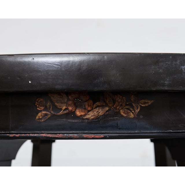 Black L. Rossi Expandable Round Chinoiserie Lacquered Dining Table 7 Ft For Sale - Image 8 of 18