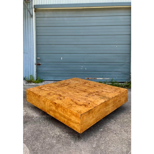 Modern Olive Burl Square Floating Coffee Table in Milo Baughman Style. This table has that floating appearance with a...