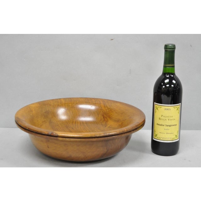 Vintage Mid Century Modern Turn Carved Double Rim Walnut Wooden Salad Fruit Bowl. Circa Mid 20th Century. Measurements: 4"...