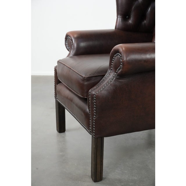 English Brown Cowhide Chesterfield Armchair For Sale - Image 12 of 13