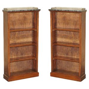 Small Regency Hardwood & Marble Bookcases with Brass Gallery, 1810s, Set of 2