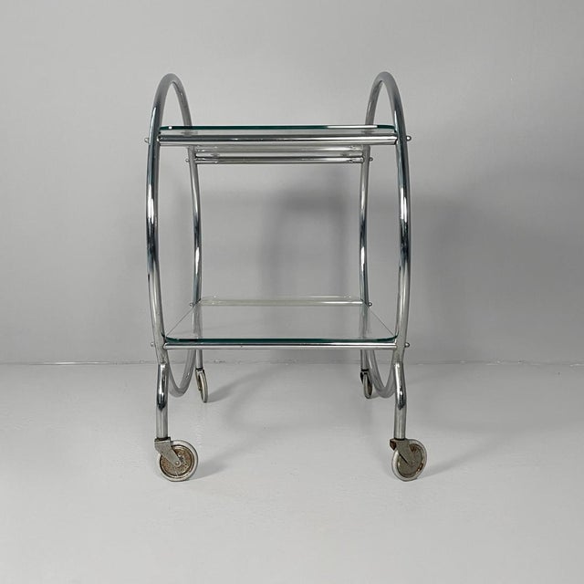 Italian Modern Cart in Steel and Glass with Casters, 1970s For Sale - Image 3 of 15