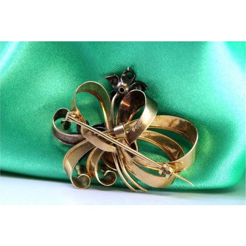 Gold and Silver Brooch with Diamond Chips For Sale - Image 5 of 7