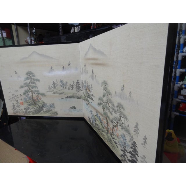 Rare Vintage Japanese Two Panel Landscape Folding Screen For Sale - Image 4 of 8
