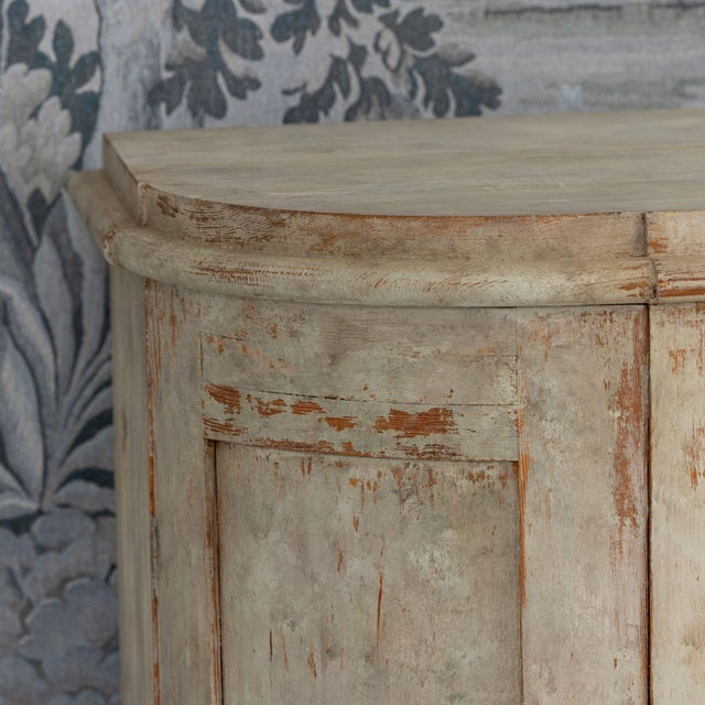 Greige 19th C. Swedish Gustavian Period Buffet With Demilune Sides in Original Paint For Sale - Image 8 of 15