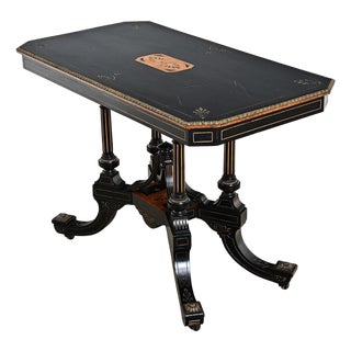 English 19th Century Victorian Ebonized and Inlay Center Table For Sale