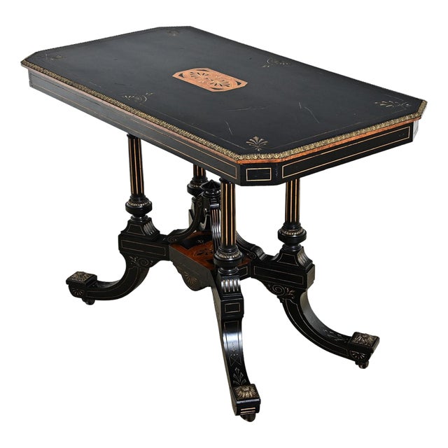 English 19th Century Victorian Ebonized and Inlay Center Table For Sale