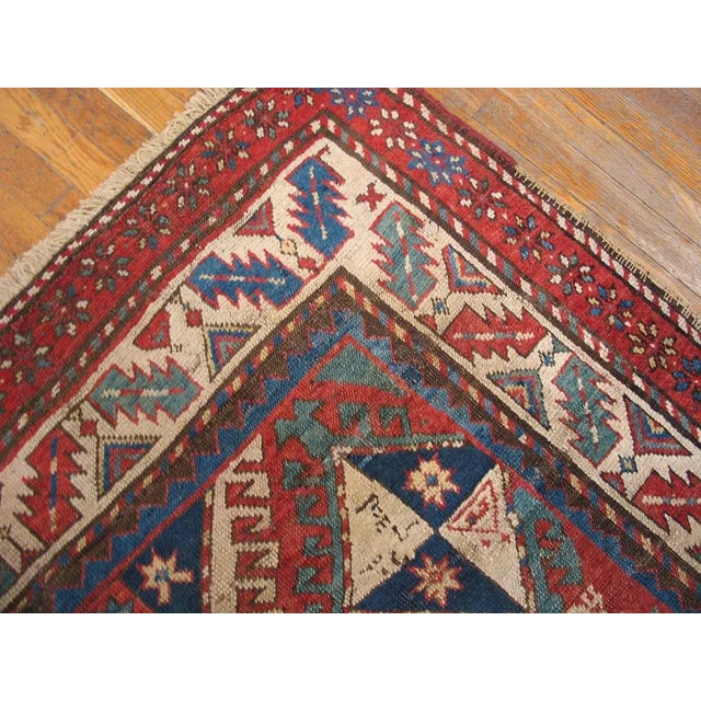 1880s Red Diamond Tribal Antique Caucasian Kazak Rug 4' 4'' X 8' 0'' Knotted Wool Carpet For Sale - Image 4 of 10